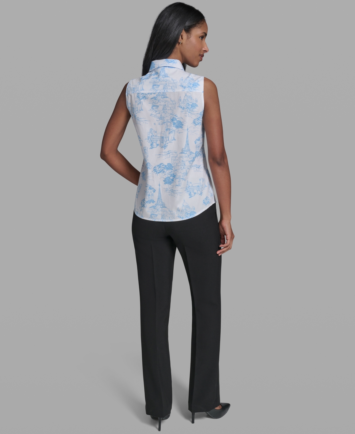 Karl Lagerfeld Paris Women's Collared Sleeveless Blouse