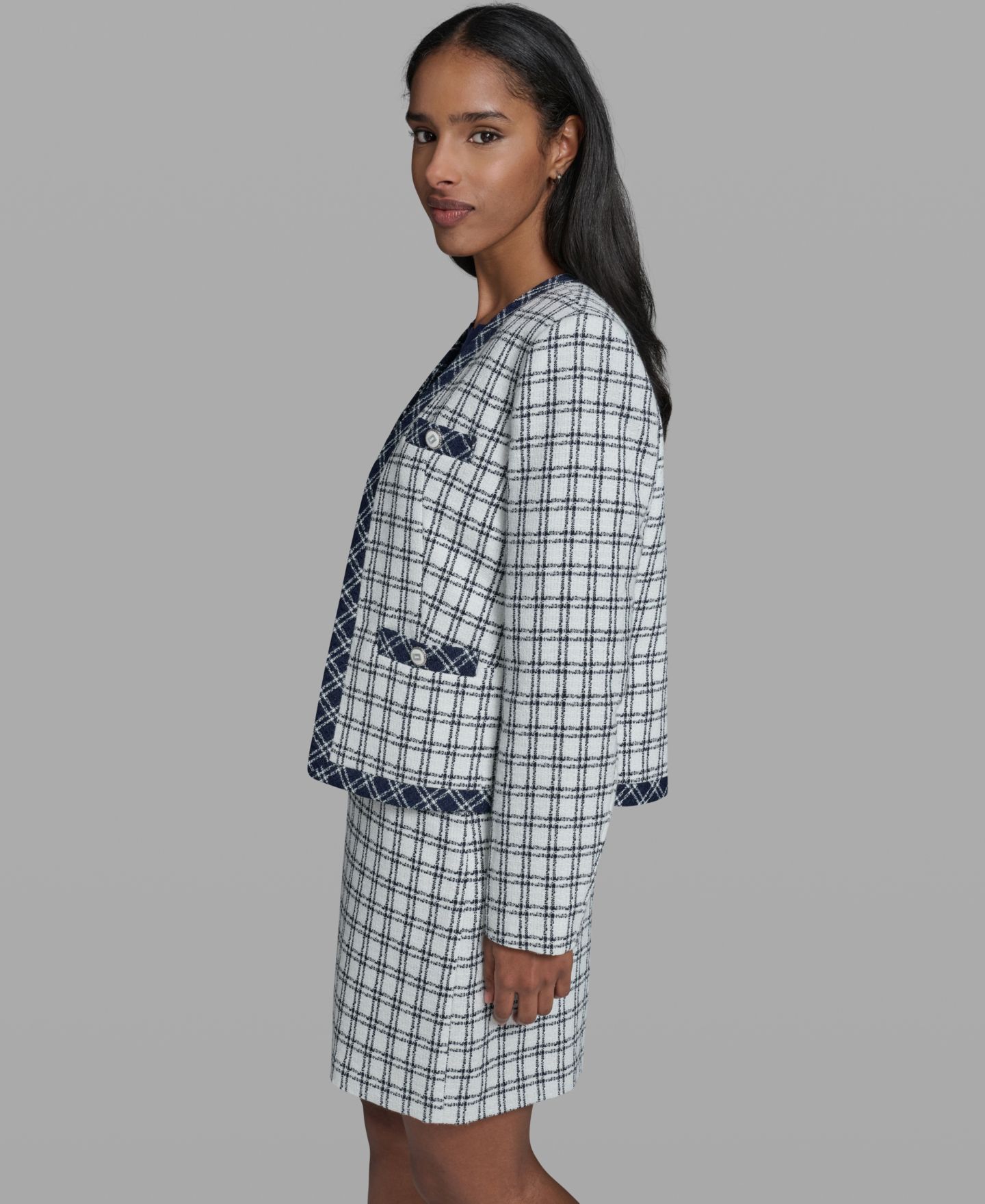 Женская куртка KARL LAGERFELD PARIS Open-Front Checkered, цвет: Белый / Разноцветный — фото 3