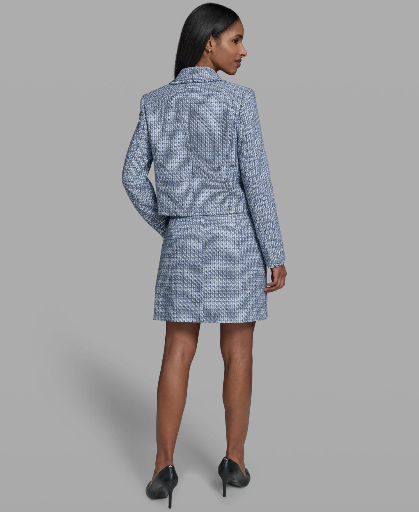 Женский пиджак KARL LAGERFELD PARIS 3-Button Tweed Blazer, цвет: Белый / Разноцветный — фото 6