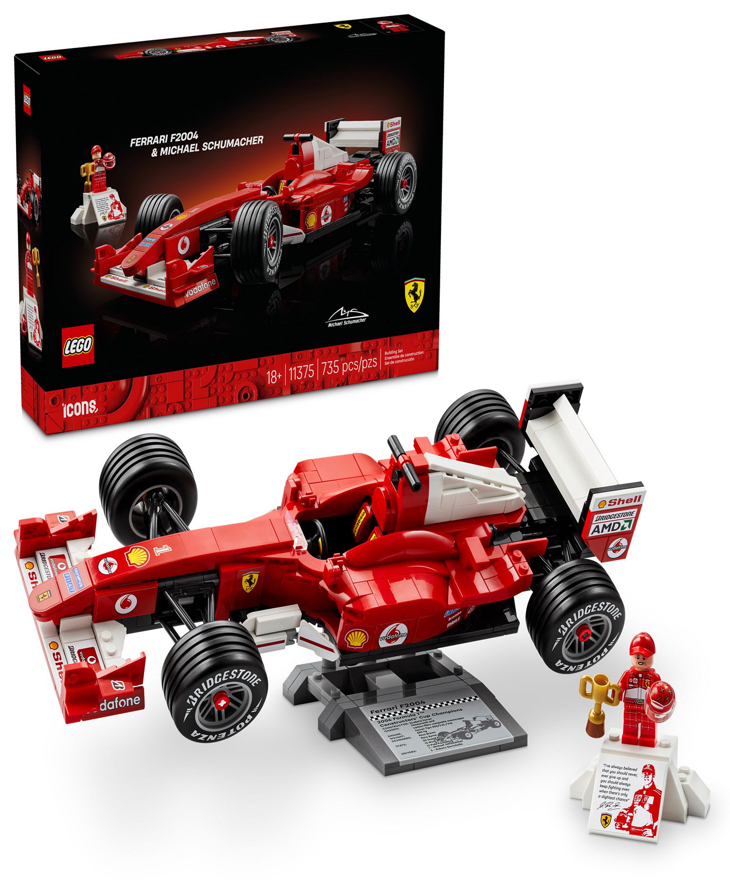 735-Pieces LEGO Icons Ferrari F2004 & Michael Schumacher F1 Car Model Building Set only