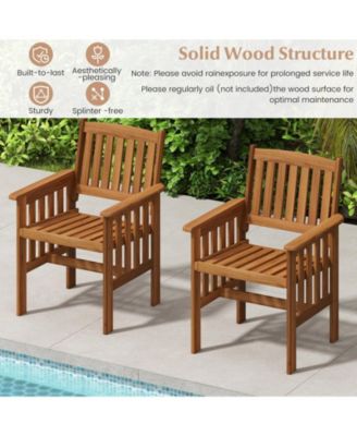 Patio Dining Chairs Set of 4 w/Slatted Backrest Seat for Balcony Poolside Porch