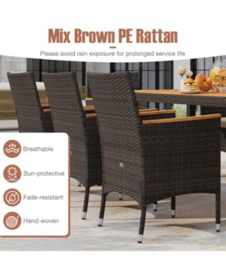 9 Pieces Patio PE Wicker Dining Set Outdoor Acacia Wood Table & Chairs