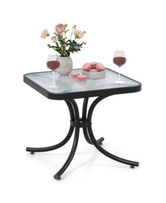 2PCS 20'' Outdoor Side Table w/Tempered Glass Top  Metal Frame Patio End Table