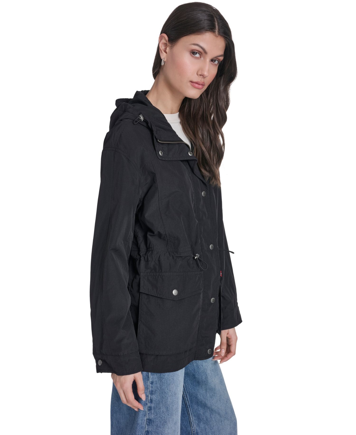 Women's Cinch-Waist Hooded Rain Anorak Jacket