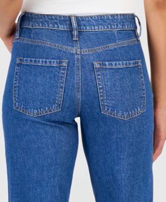 Women's Embroidered Mid Rise Relaxed Straight-Leg Jeans