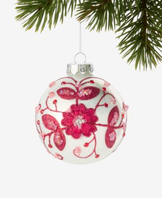 Holiday Toile Floral Pattern Ball Ornament