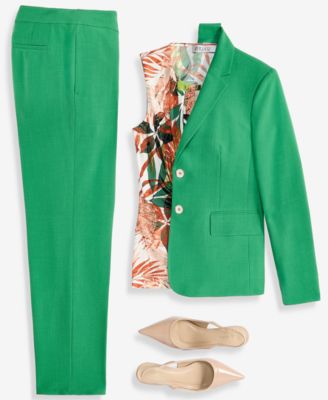 Double-Button Blazer, Pleated-Neck Top & Slim Pants