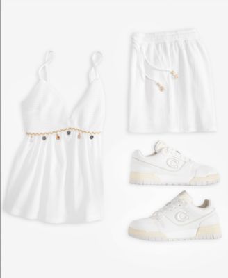 Juniors' Pucker-Knit Shell Babydoll Top & Shorts