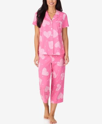 Women's Cropped Notch Collar Pajama Top and Pants, 2-Piece Set