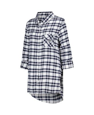 Women's College Navy Seattle Seahawks Sienna Plaid Full-Button Long Sleeve Nightshirt