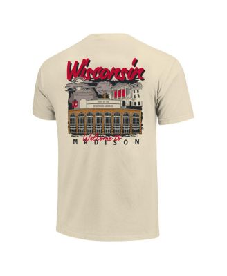 Men's Natural Wisconsin Badgers Comfort Colors Hand-Drawn Campus Stack T-Shirt