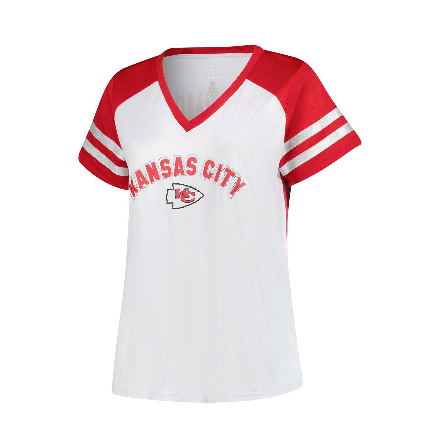 Женская футболка Fanatics Patrick Mahomes White Kansas City Chiefs Plus Size Bling V-Neck — фото 2