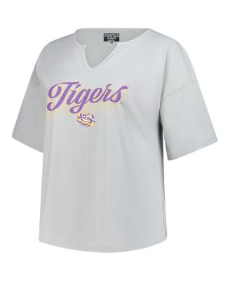 Women's Gray LSU Tigers Plus Size Winning Gear Notch Neck T-Shirt