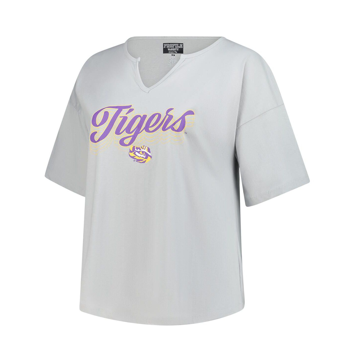 Женская футболка Fanatics Gray LSU Tigers Plus Size Winning Gear Notch Neck — фото 2