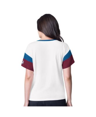 Women's White Colorado Avalanche Rink Oversized Rhinestone V-Neck T-Shirt