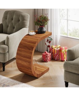 C-Shaped End Table, Wood Side Table for Couch Sofa Living Room Bedroom Small Space