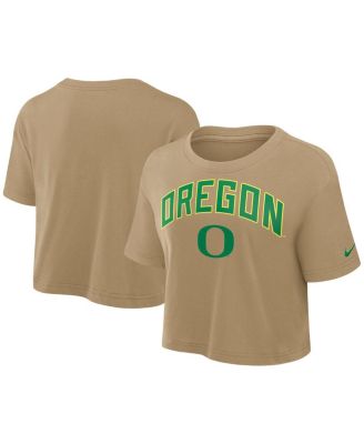 Women's Tan Oregon Ducks Athletic Prep Arch Dri-FIT Cropped T-Shirt