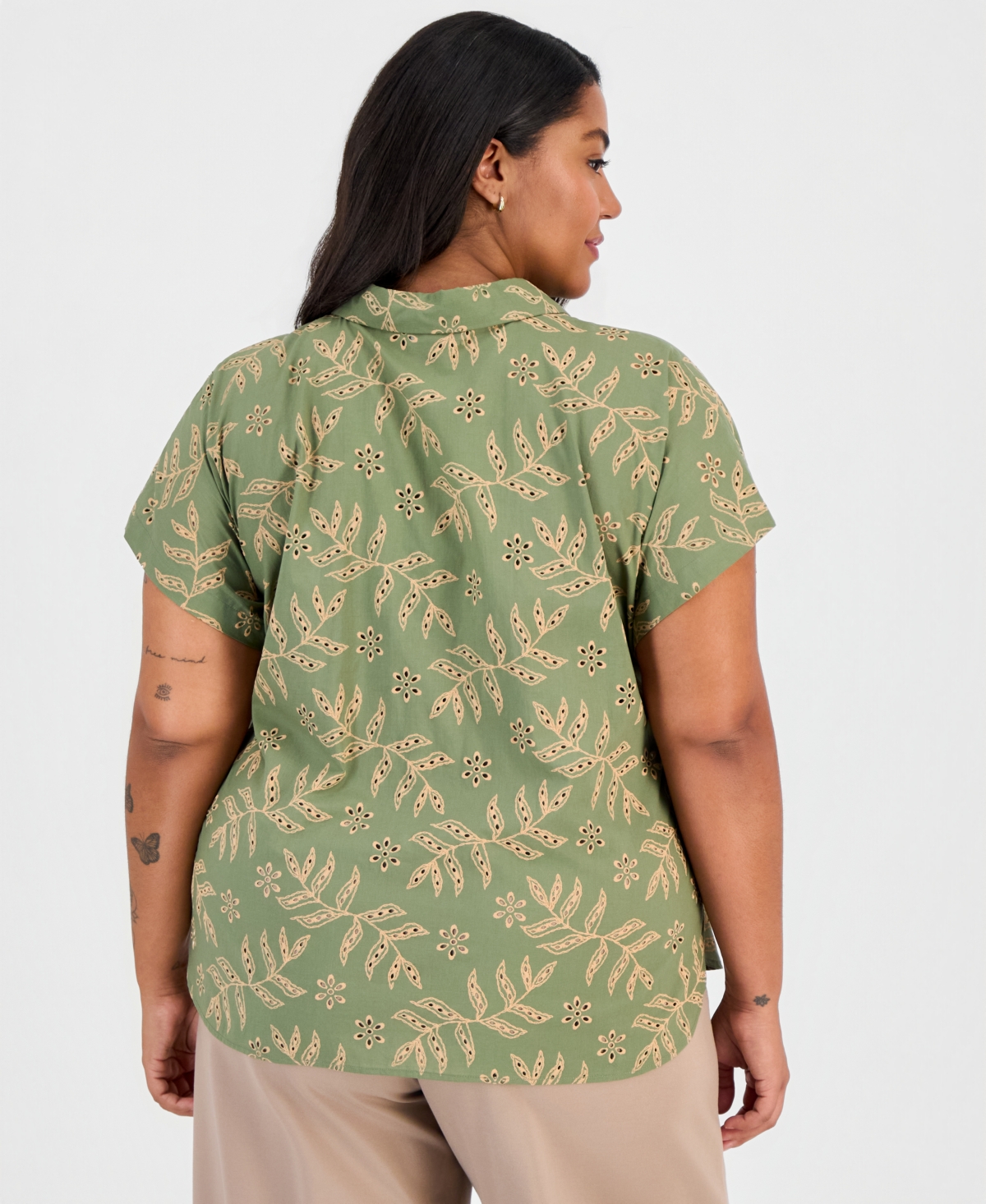 Tahari Asl Plus Embroidered-Look Short-Sleeve Camp Shirt