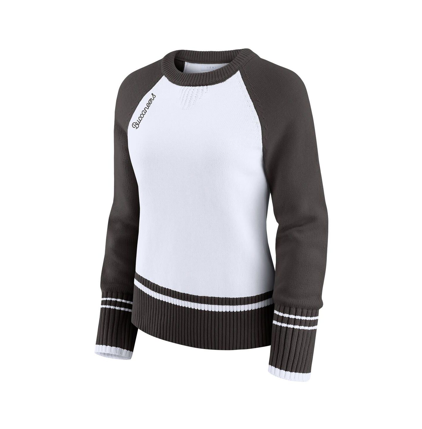 Женский свитер WEAR by Erin Andrews White/Pewter Tampa Bay Buccaneers Color Block Raglan — фото 3