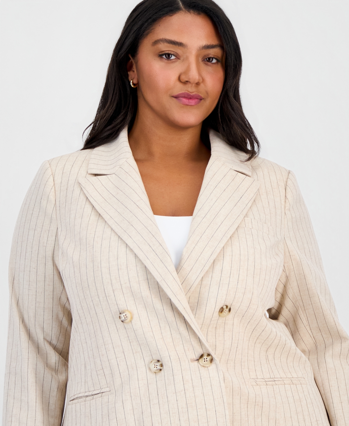 Tahari Asl Plus Pinstripe Double-Breasted Blazer