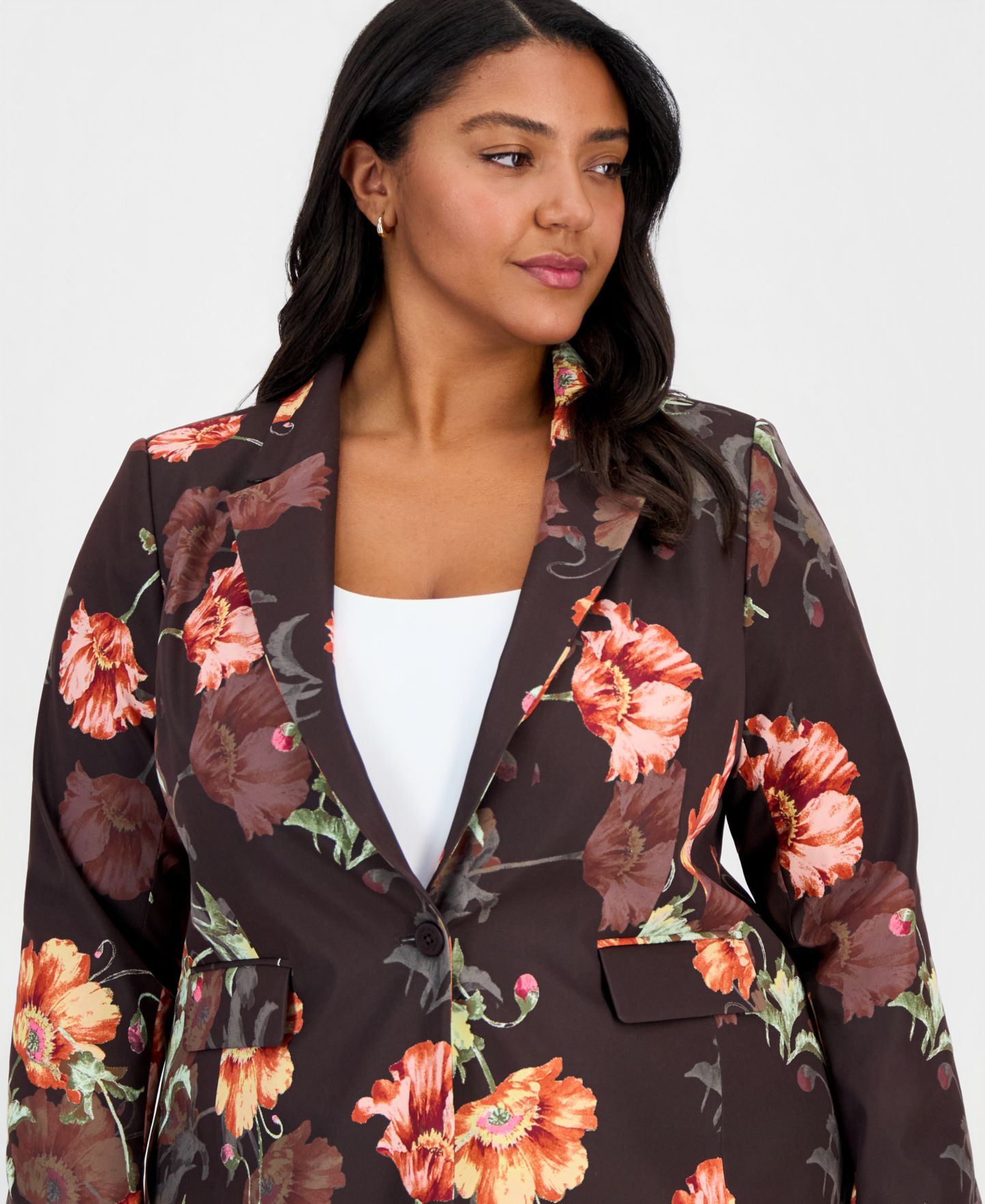Женский пиджак Tahari ASL Plus Size Printed One-Button Blazer, цвет: Тёмно-коричневый с принтом — фото 2