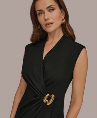 Women's Sheath Knee Length Dress with Novelty Hardware Trim