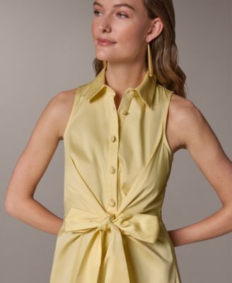 Women's Shirt Midi Dress with Waist Bow Tie