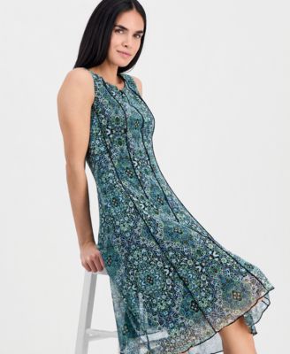 fit and flare petite dress London Times Petite Fit & Flare Scuba Crepe Midi Dress - Navy