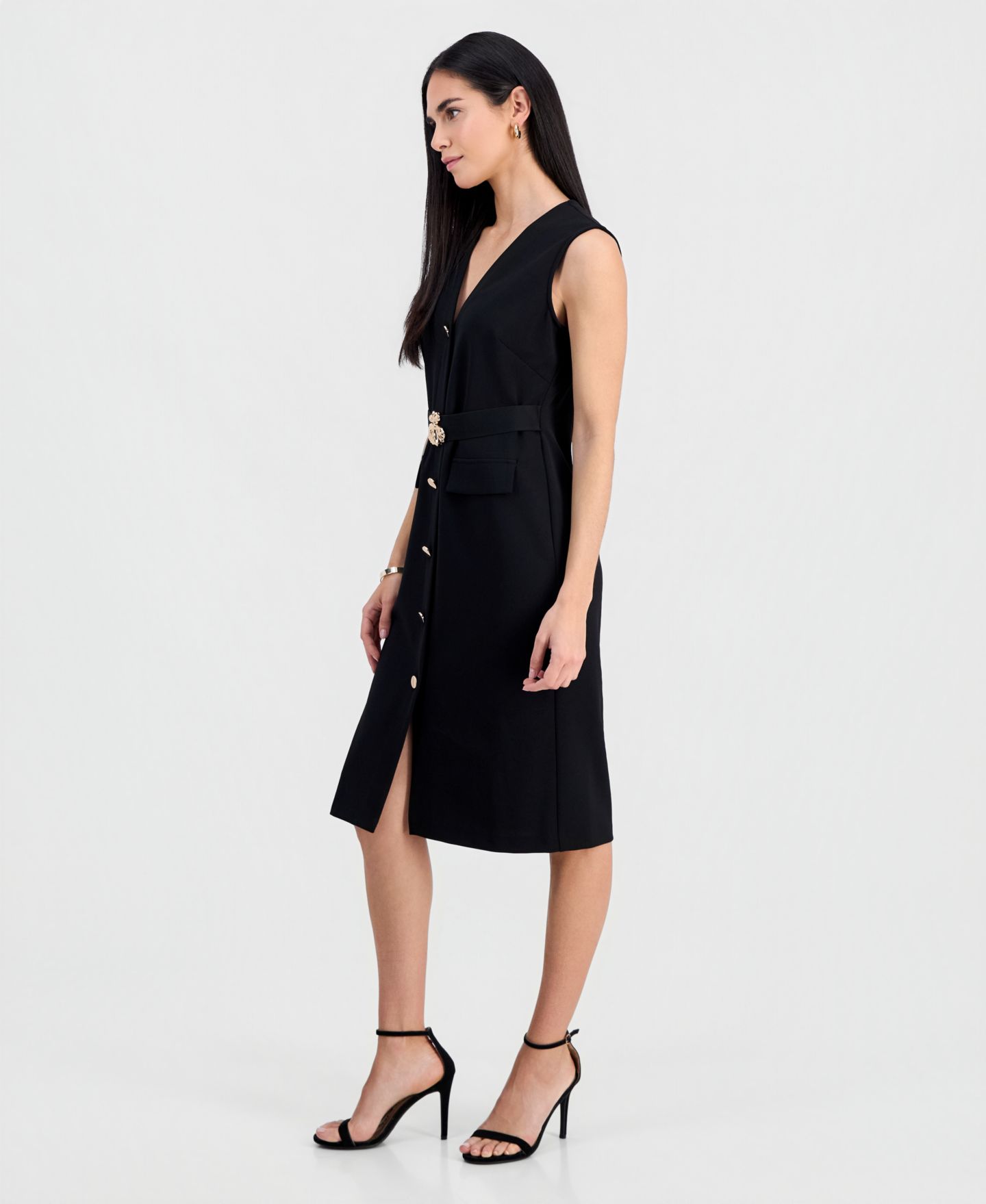 Женское платье Connected Petite Belted Sleeveless Dress, цвет: Чёрный — фото 2