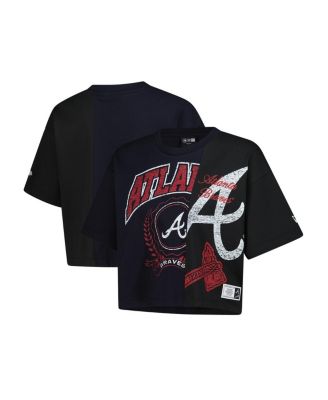 Women's Navy Atlanta Braves Color Blocked Boxy Cropped T-Shirt