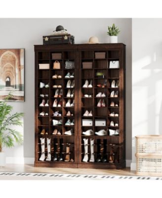 10 Tier Shoe Storage Cabinet, Freestanding Wooden Shoe Rack with Cubbies, Tall Farmhouse Shoe Organizer for Entryway or Mudroom