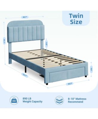 Twin Bed Frame for Kids, Upholstered Platform Bed with Large Storage Drawer and Bookcase Headboard
