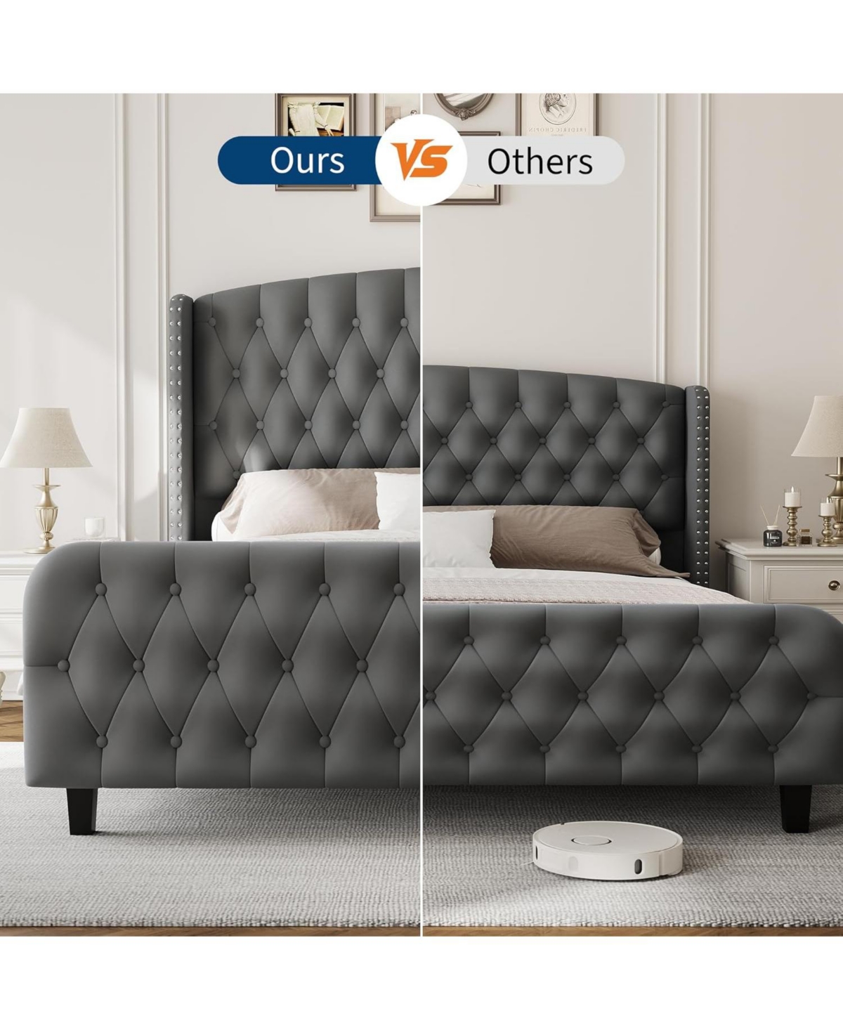 Gaomon King Size Bed Frame with 51'' Tall Wingback Headboard, Velvet Upholstered Platform Bed Frames with Strong Wood Slats Support, Noise Free