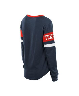 Women's Navy Houston Texans Plus Size Throwback Lace-Up Long Sleeve T-Shirt