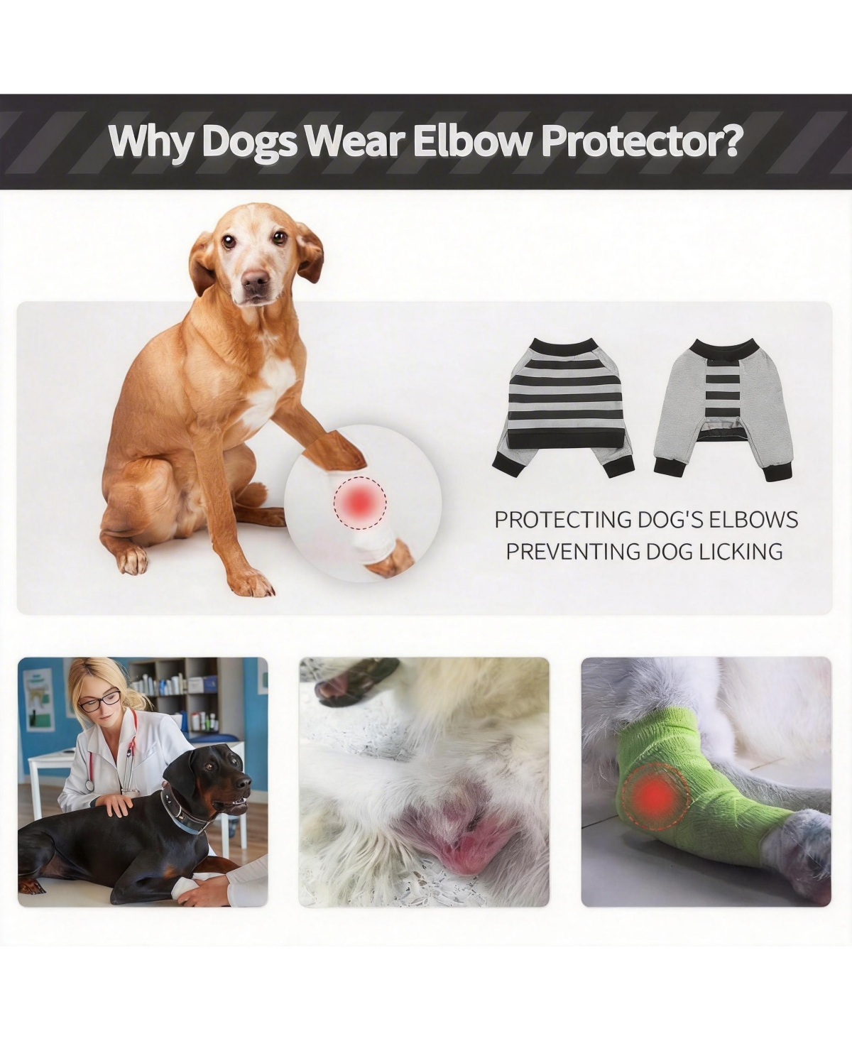 Aronkl Dog Recovery Sleeve for Front Leg Joint Protection, Thickened Elbow, Easy On/Off