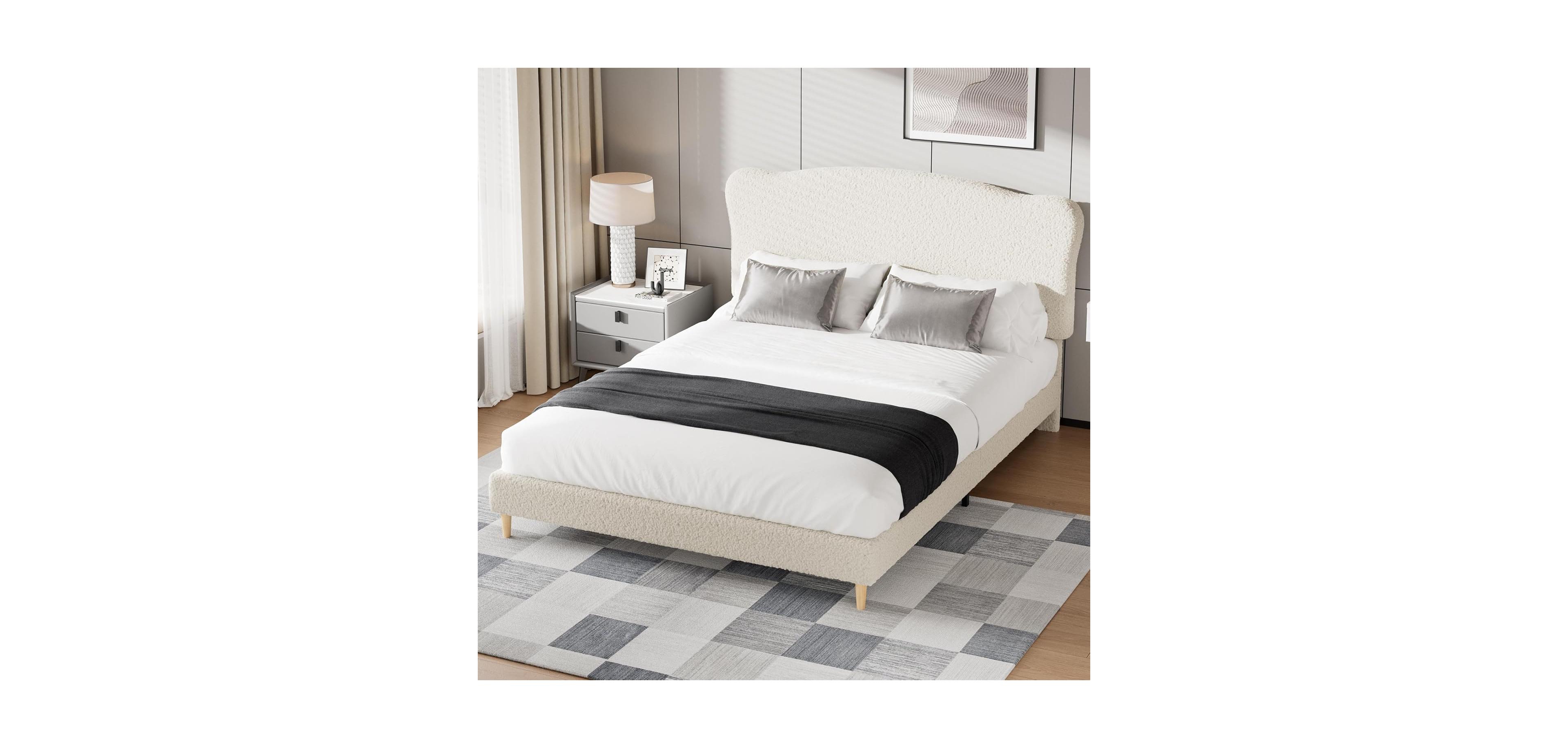 gaomon Bed Frame with Upholstered Headboard, Soft Low Profile Sturdy Platform Rounded Corners Design, Heavy Duty