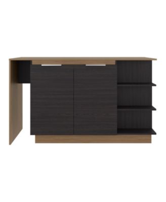 Urie Kitchen Island with Storage Cabinet and Wine Glass Holder, Wenge