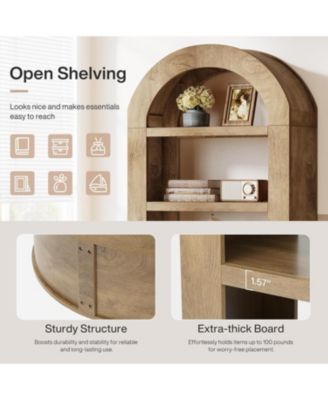 70.9'' Tall Arched Bookshelf with Storage, 5-Tier Wooden Open Bookcase Display Shelves Organizer