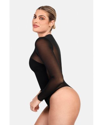 Women's Shapewear Illusion Mesh Long Sleeve Tummy Control Bodysuit