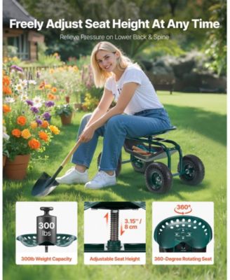 Rolling Garden Scooter with Swivel Seat & Multi-compartment Tool Storage