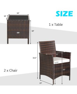 3PCS Outdoor Rattan Conversation Set Patio Furniture Set w/ White Cushions