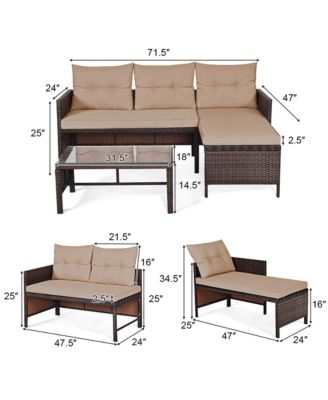 3PC Rattan Furniture Sofa Lounge Chaise Set Outdoor Patio Garden
