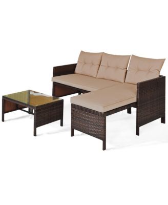 3PC Rattan Furniture Sofa Lounge Chaise Set Outdoor Patio Garden