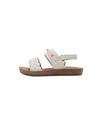 Big Girls Girl's  Fashion Sandals – Woven Vamp Style with Beads and Logo Charm