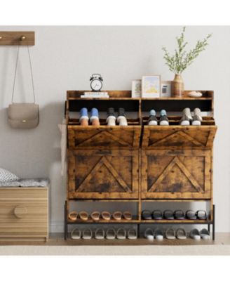 Shoe Cabinet Shoe Storage Cabinet with 4 Flip Drawers Large Capacity Entryway Shoe Storage with Metal Legs Narrow Shoe Cabinet Storage