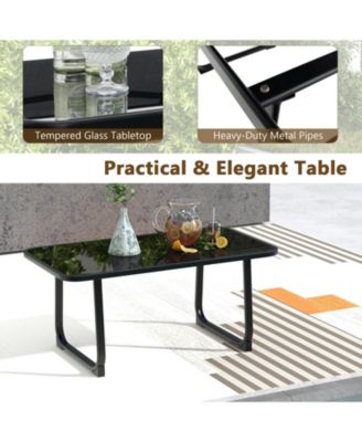 4 PCS Patio Conversation Set w/ Breathable Fabric Seat Tempered Glass Tabletop