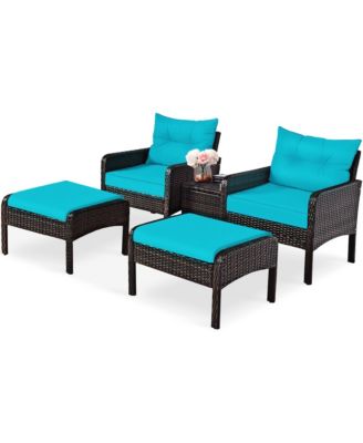 5 Piece Rattan Wicker Sectional   Furniture Set Patio Set w/ Cushion