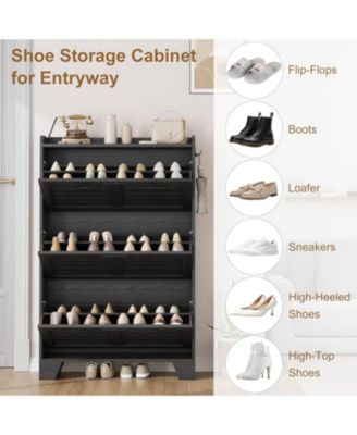 Shoe Cabinet with 3 Flip Drawers and Adjustable Shelf Freestanding Wooden Shoe Organizer Cabinet