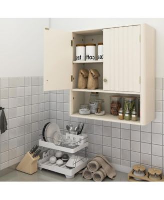 Fluted Bathroom Storage Wall Cabinet with Display Shelf