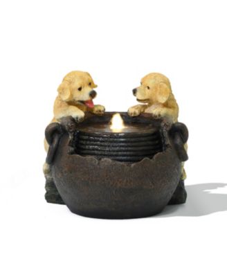 Puppy Love Farmhouse Resin Outdoor Fountain with Lights